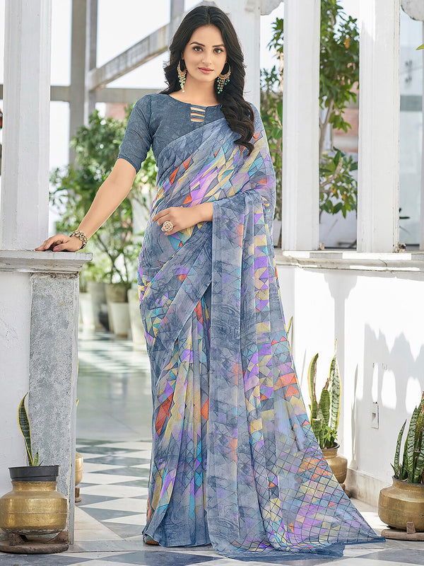 Kalini Geometric Printed Pure Chiffon Dabu Saree - Distacart