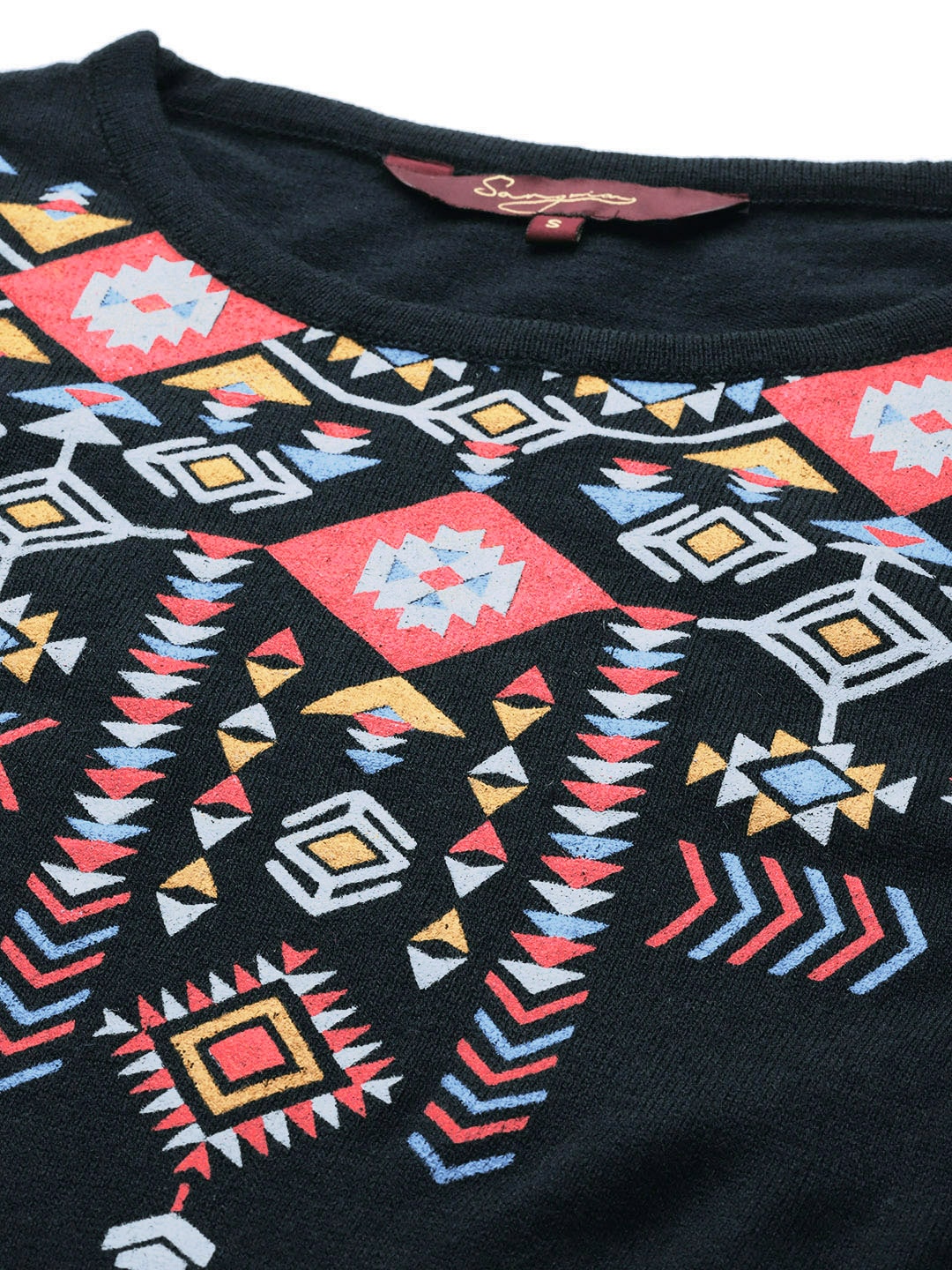 Sangria Women Teal Green & Pink Geometric Printed Straight Winter Kurta - Distacart