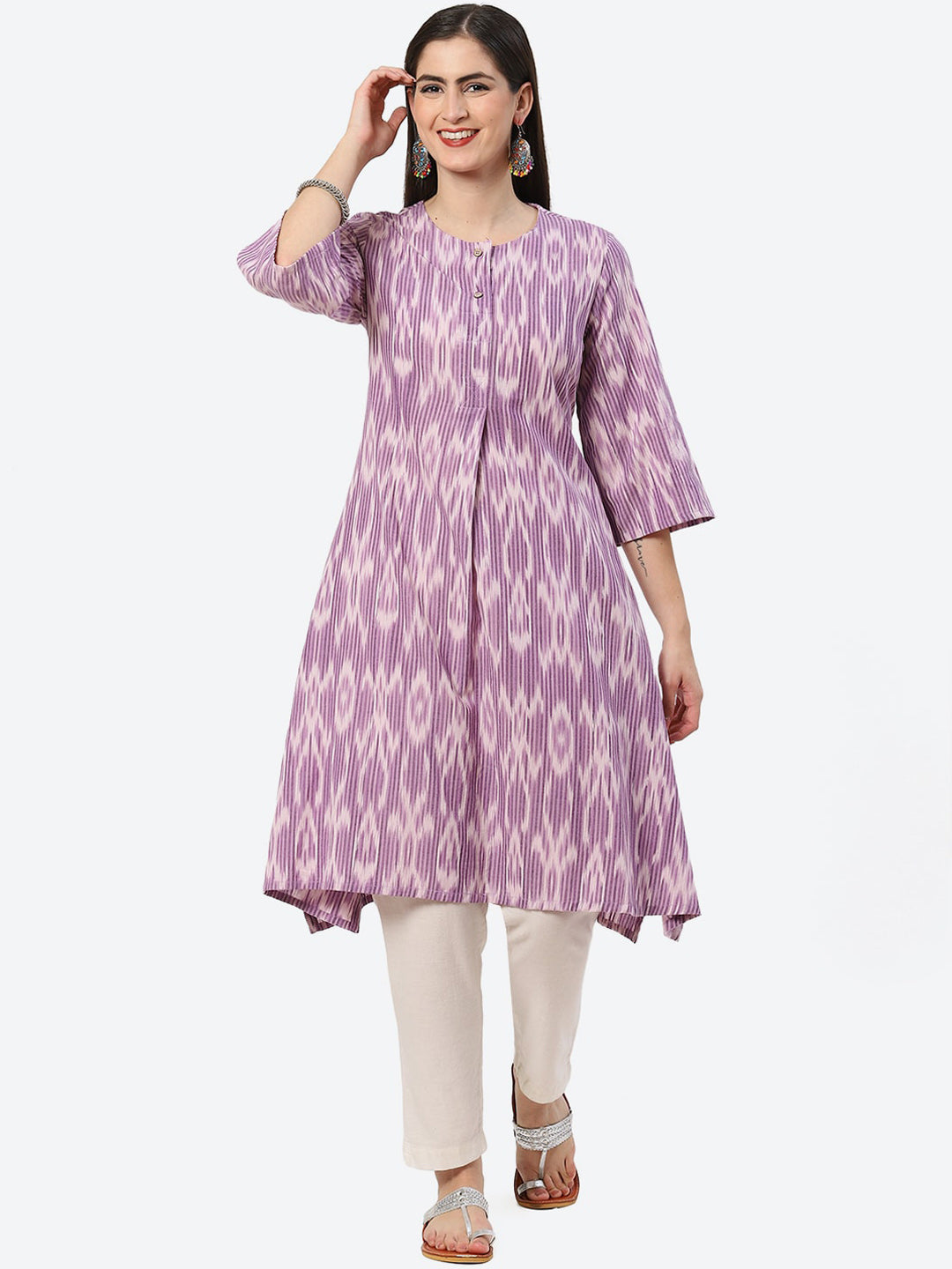 Biba Abstract Printed A-Line Cotton Kurta - Distacart