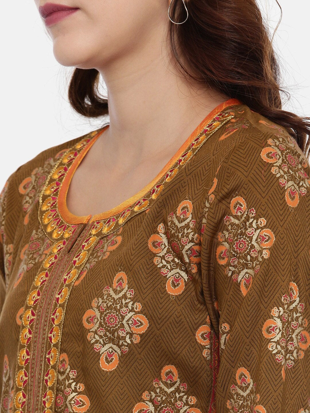 Souchii Brown & Mustard Printed Straight Kurta - Distacart