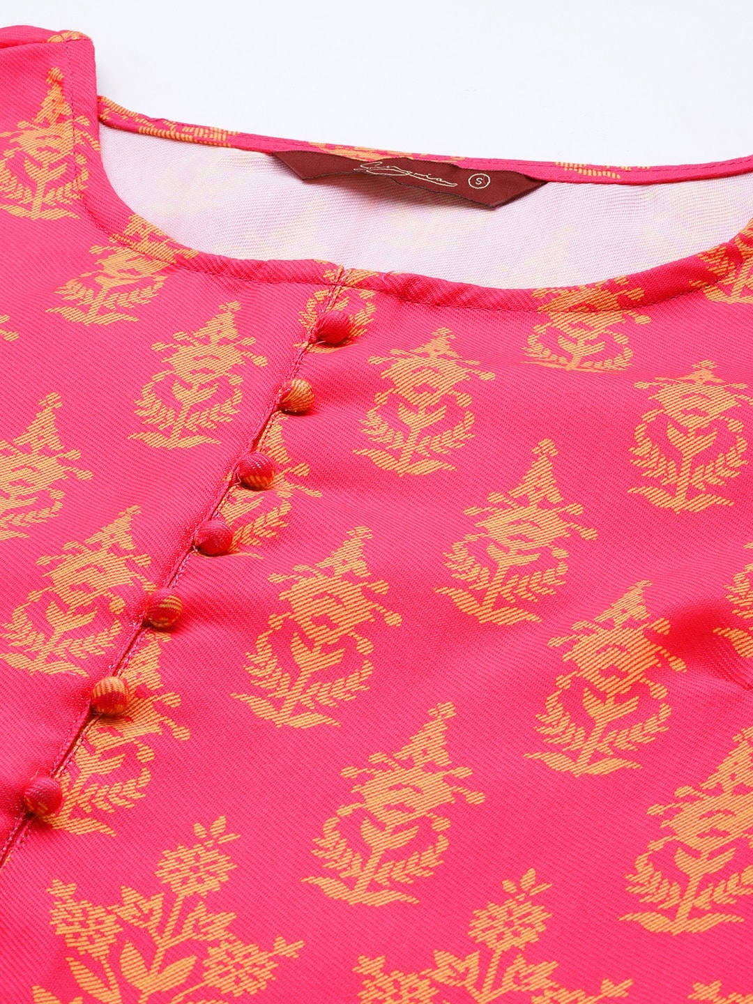 Sangria Women Pink & Yellow Ethnic Motifs Printed Kurta with Trousers - Distacart