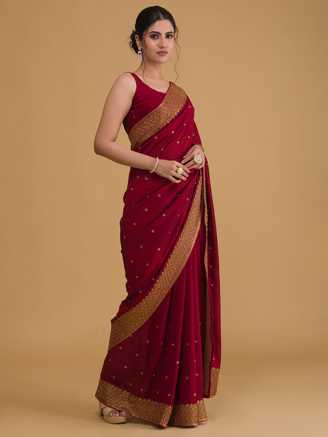 Koskii Maroon Ethnic Motifs Zari Saree - Distacart