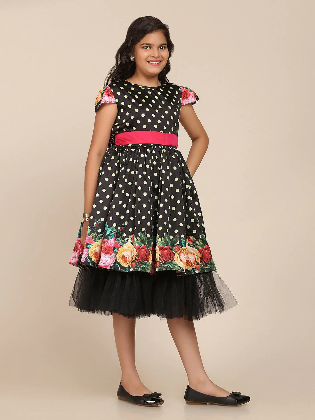 NOZ2TOZ Black & White Floral Midi Dress For Girls - Distacart