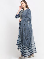 Thumbnail for Kalini Women Navy Blue Ethnic Motifs Printed Pure Cotton Kurta with Trousers & Dupatta - Distacart