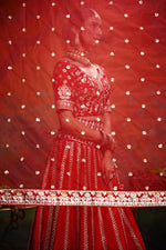 Thumbnail for House of Panchhi Red Pure Silk Moti & Zarkan heavy embroidery Lehenga choli & Dupatta - Distacart