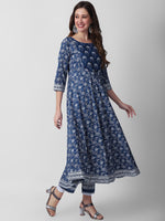 Thumbnail for Kalini Floral Printed Anarkali Pure Cotton Kurta with Palazzos & Dupatta - Distacart