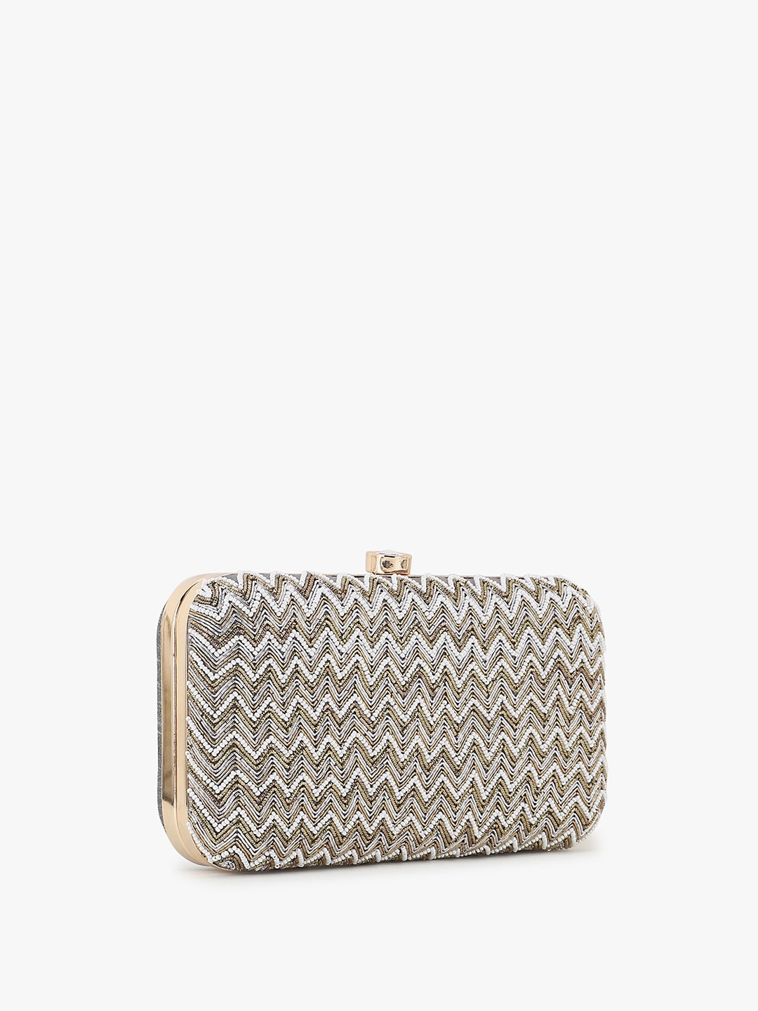 Anekaant Grey & White Embellished Purse Clutch - Distacart