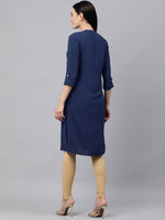 Thumbnail for Kalini Women Navy Blue Solid Roll-Up Sleeves Kurta - Distacart