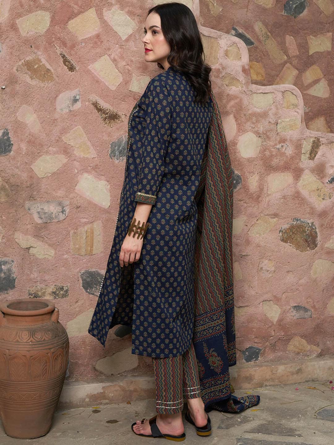 Sangria Printed Pure Cotton Kurta with Trousers & With Dupatta - Distacart