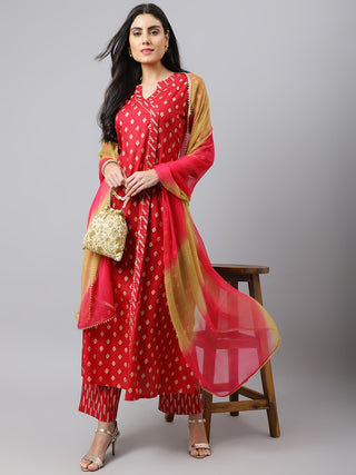 Khushal K Ethnic Motifs Printed Gotta Patti Angrakha Kurta with Trousers & Dupatta - Distacart