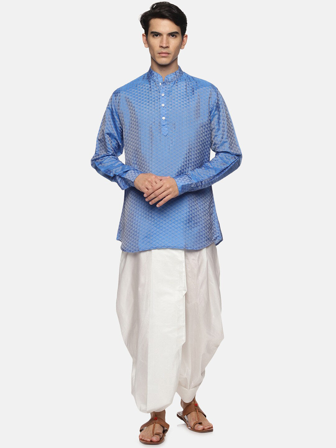 Sethukrishna Men Blue Striped Angrakha Kurti with Dhoti Pants - Distacart