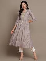 Thumbnail for HERE&NOW Embroidered Bandhani Printed Notched Neck Thread Work Anarkali Kurta - Distacart