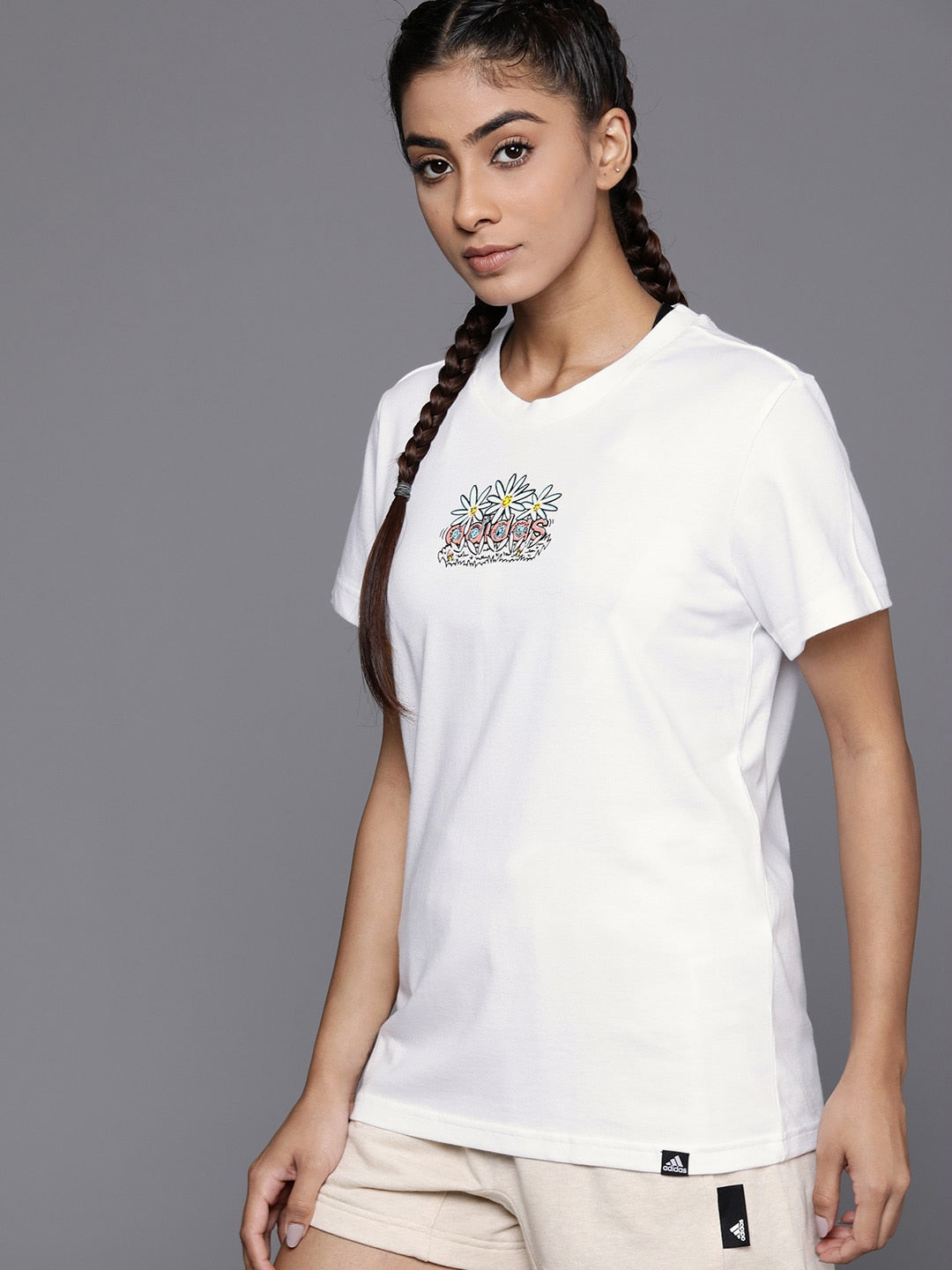 Adidas Women Doodle Printed Pure Cotton T-shirt - Distacart