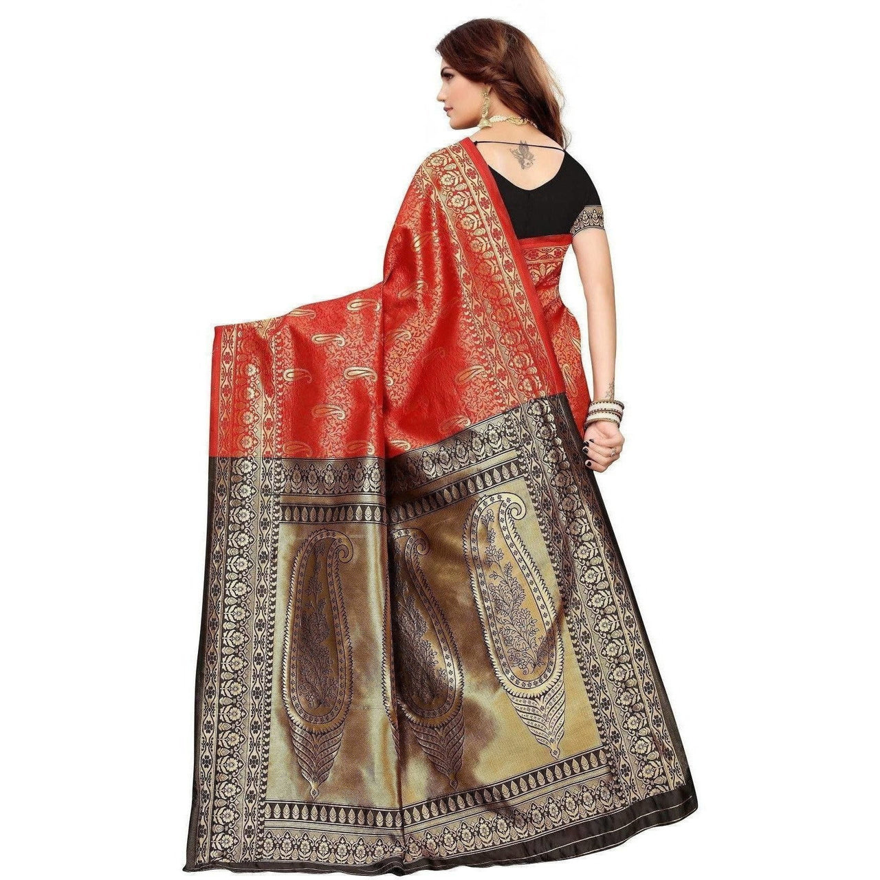 Vamika Banarasi Jaquard Red Weaving Saree (BANARASI 03)