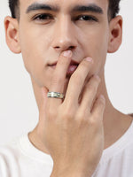 Thumbnail for NVR Men's Rhodium-Plated Silver-Toned Stainless Steel Finger Ring - Distacart