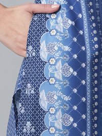 Thumbnail for Ahalyaa Women Navy Blue Crepe Floral Print kurta With Palazzo