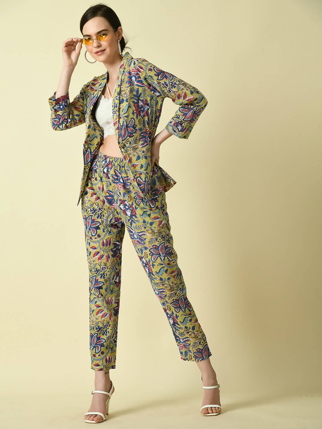 Myshka Women's Multi Shawl Neck Coat With Trousers - Distacart