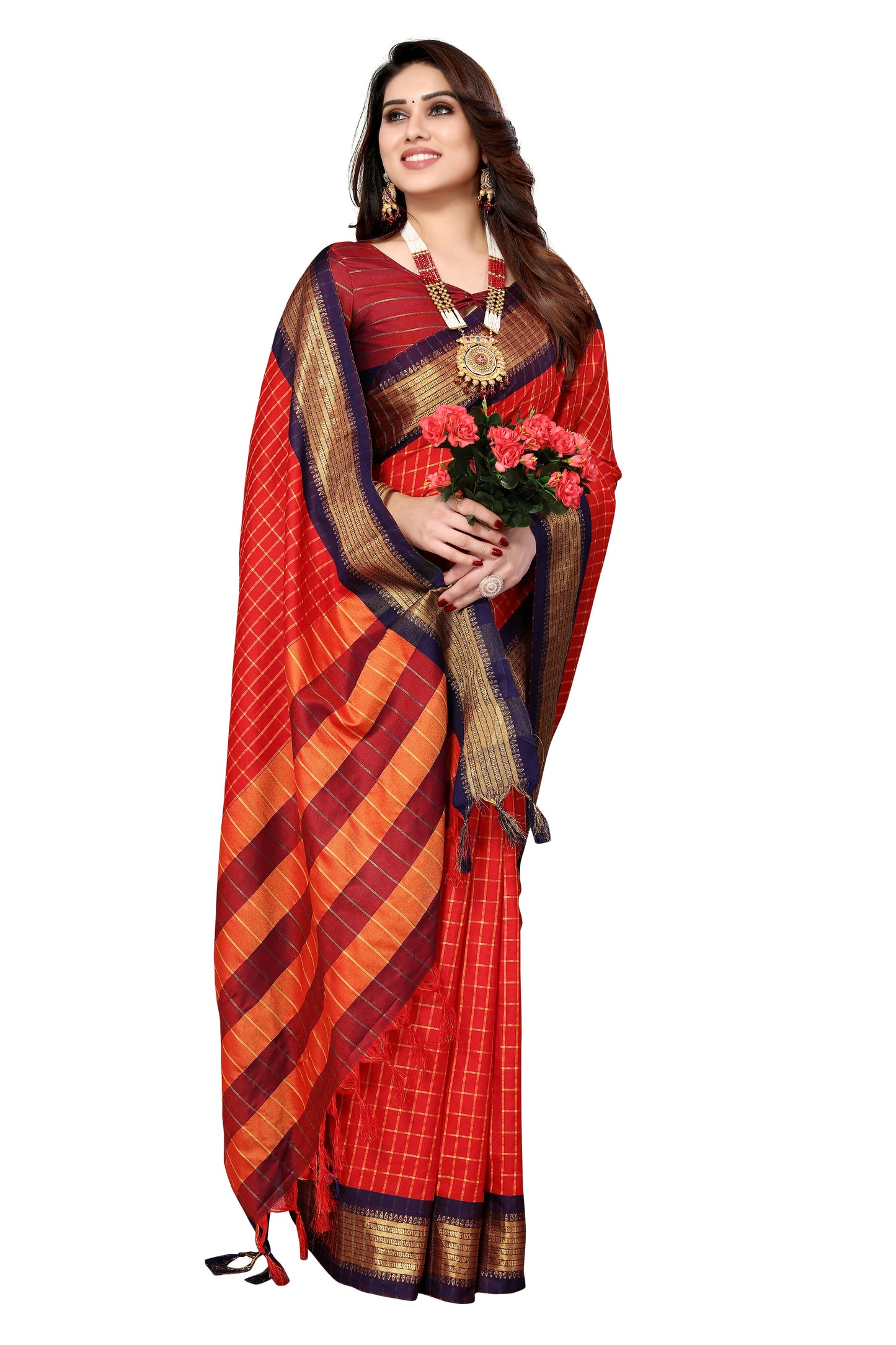 Vamika Weaving Red Cotton Silk Saree - Distacart