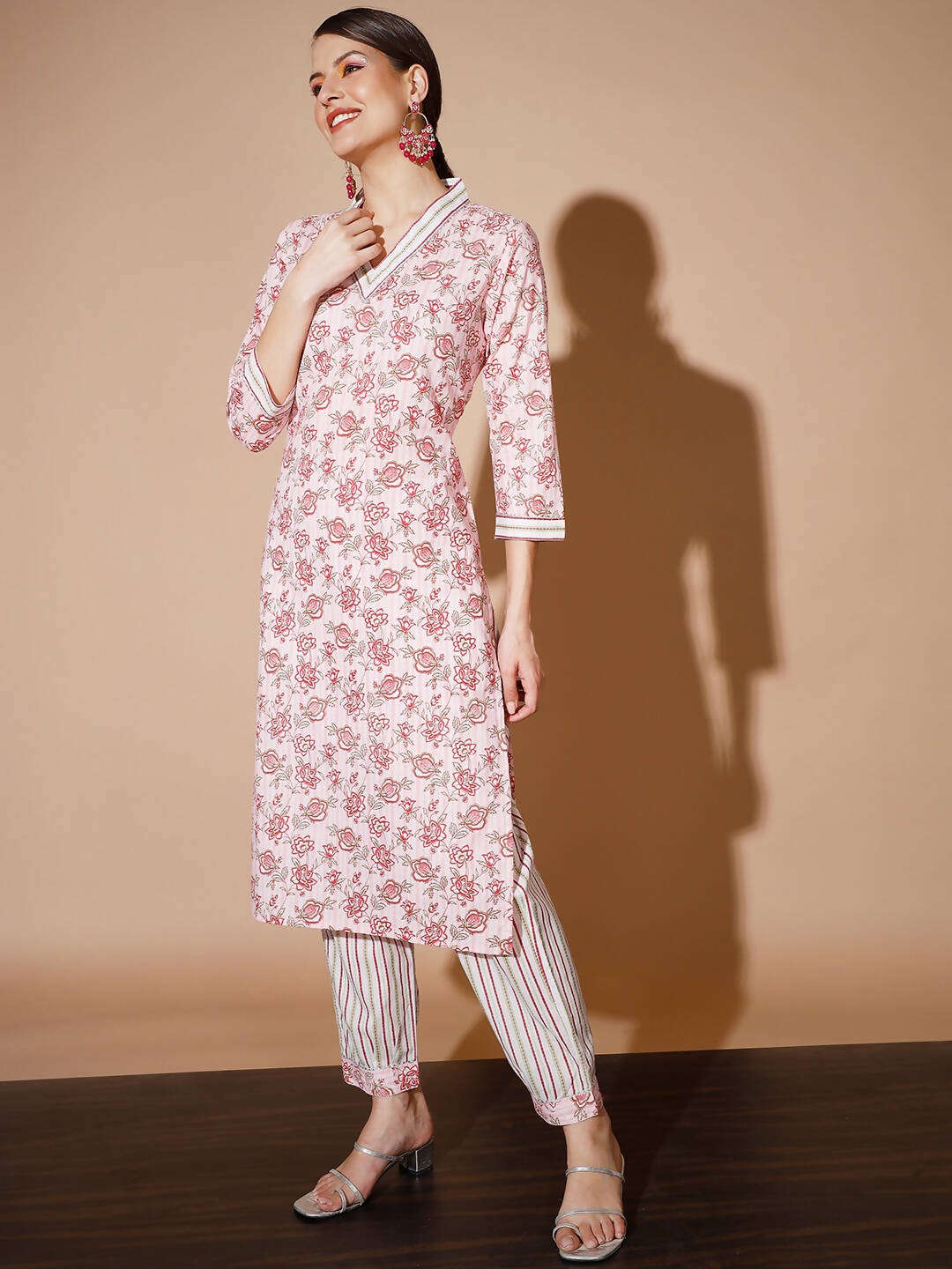 Myshka Women Pink Floral Kurta & Trousers - Distacart