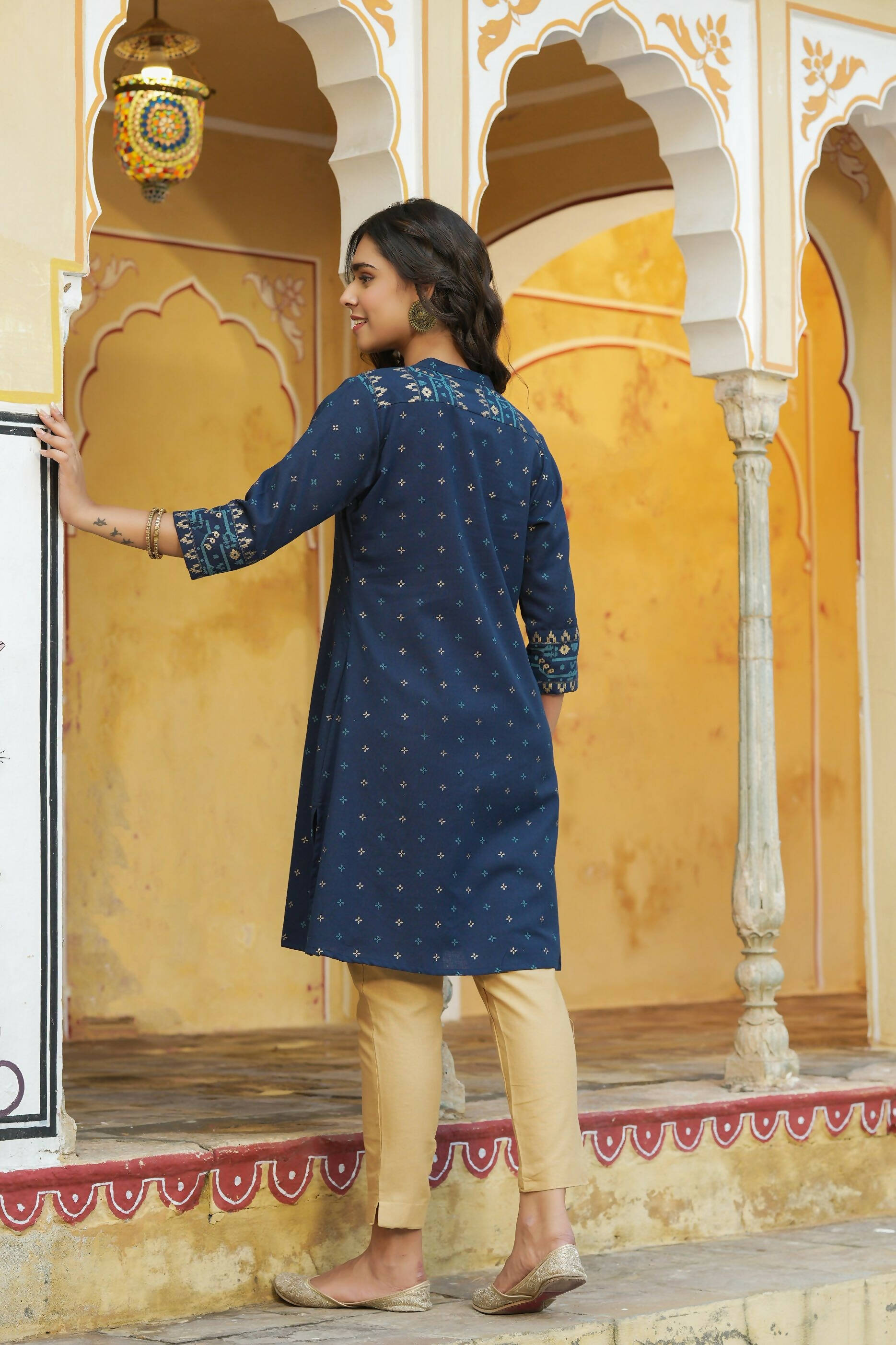 Juniper Women's Blue Cotton Flex Printed A-Line Kurta - Distacart