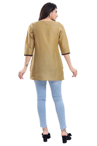 Thumbnail for Snehal Creations Luxurious Fine Gold Cotton Silk Short Tunic Top - Distacart