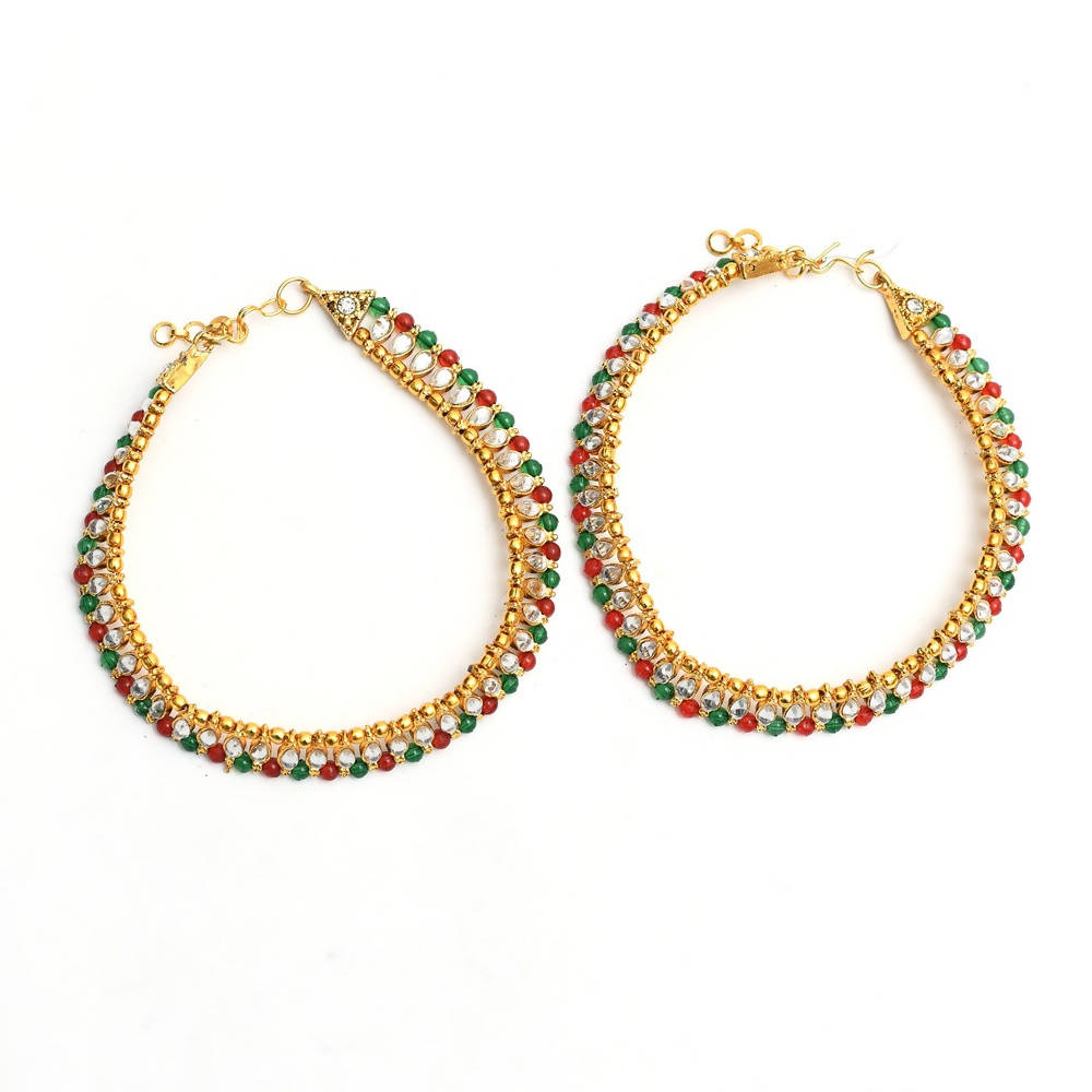 Mominos Fashion Kamal Johar Multi Kundan Anklets