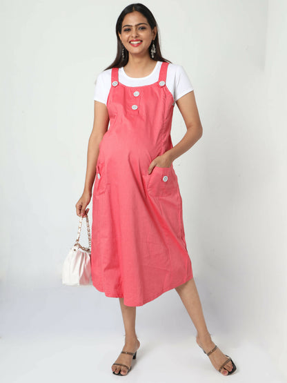 Manet Half Sleeves Solid Maternity Dress With Concealed Zipper Nursing Access - Red - Distacart