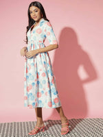 Thumbnail for Myshka Women Multi Floral Rayon A-Line V-Neck Dress - Distacart