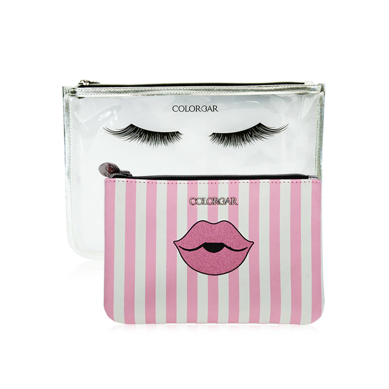 Colorbar Pouch Lips & Lashes Flat Pouches (Set Of Two) - White+Blush Pink - Distacart