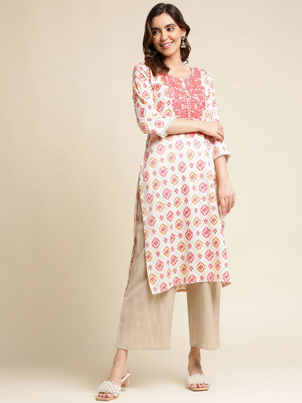 Red Poly Rayon Aztec Printed Straight Fit Kurta - Prasuti - Distacart