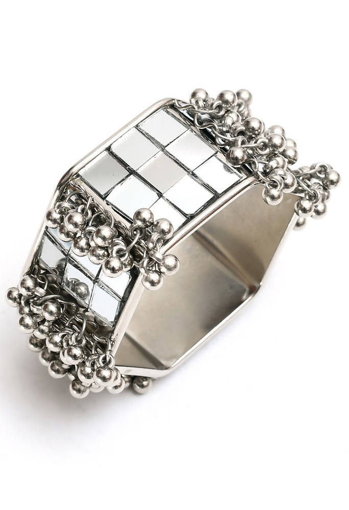 Mominos Fashion Kamal Johar Mirror Oxidised Silver Bangles Set