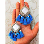 Thumbnail for Latkan Kite Design Mirror Hanging Blue Silk Threads Earrings