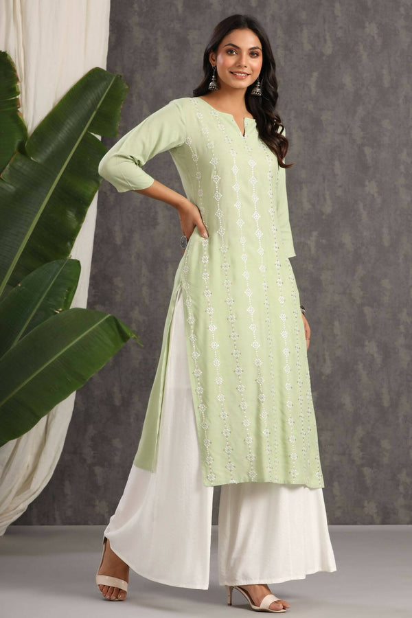 Juniper Women Lightolive Rayon Embroidered Straight Kurta - Distacart