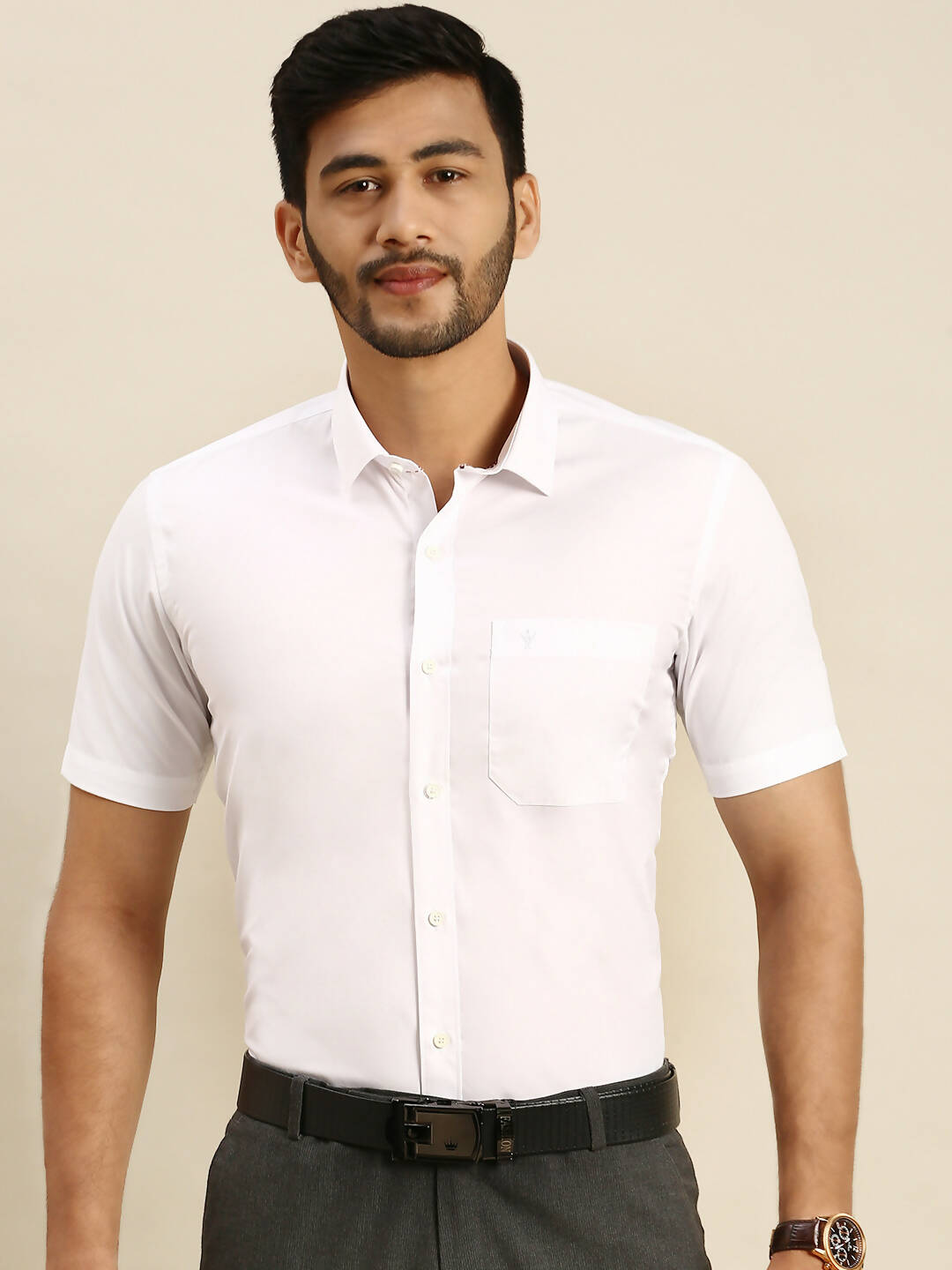 Ramraj Cotton Mens Half Sleeve Formal 100 % Cotton White Shirt - Distacart