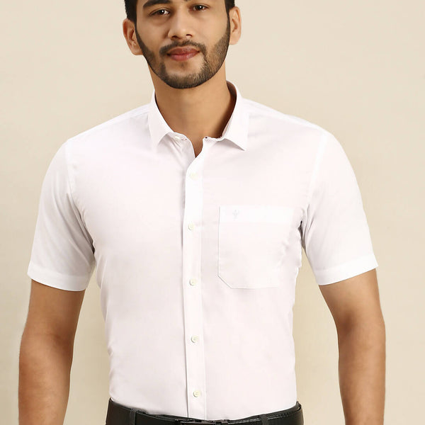 Ramraj Cotton Mens Half Sleeve Formal 100 % Cotton White Shirt - Distacart