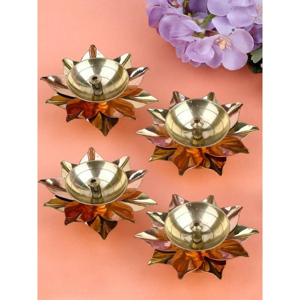 Tied Ribbons Gold-toned & Rose Gold-Toned 4 Pieces Antique Lotus Akhand Brass Diyas - Distacart