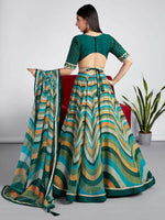 Thumbnail for House of Panchhi Green Organza Siroski Stone Work Leheriya Print Lehenga Choli & Dupatta - Distacart