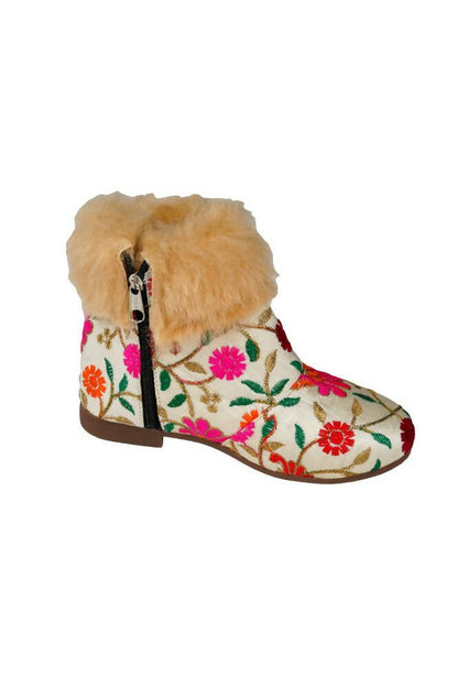 Tiny Bugs Girls Embroidered Anckle Ethnic Boots-Beige - Distacart