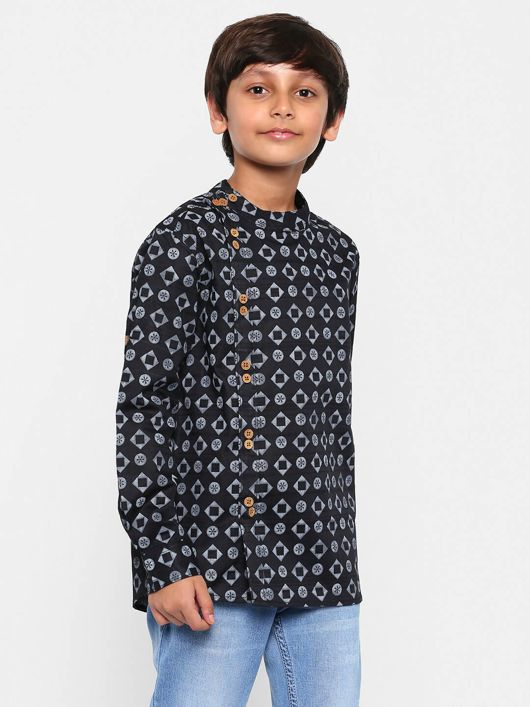 Manet Ethnic Full Sleeves Circle Printed Shirt - Black - Distacart