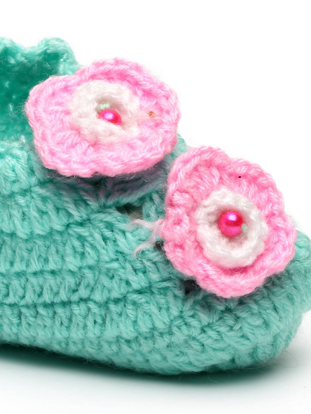Chutput Kids Woollen Hand Knitted Flower Detailed Booties - Green - Distacart