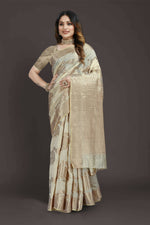 Thumbnail for Off White Pure Raw Silk Zari Woven Saree with Unstitched Blouse Piece - Alisha - Distacart
