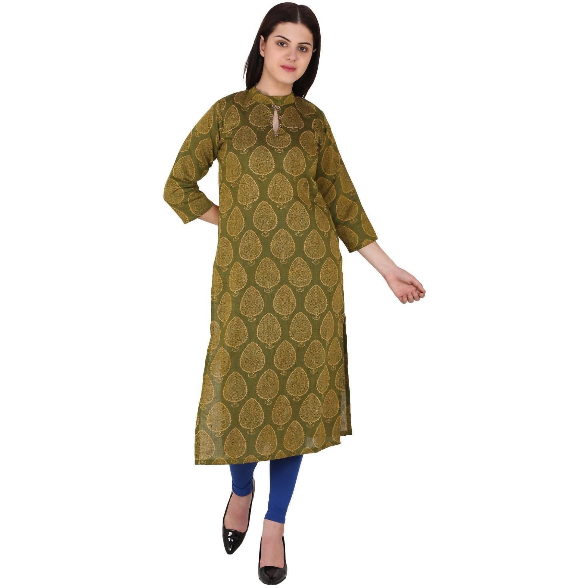 Kanoor Women's green cotton straight kurti