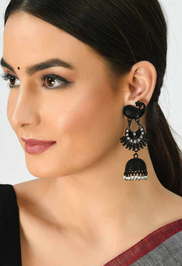 Mominos Fashion Johar Kamal Black Color Peacock Earrings Jhumka - Distacart