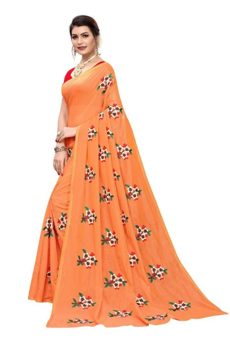 Vamika Chanderi Cotton Embroidery Orange Saree 