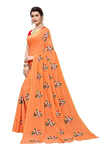 Thumbnail for Vamika Chanderi Cotton Embroidery Orange Saree 
