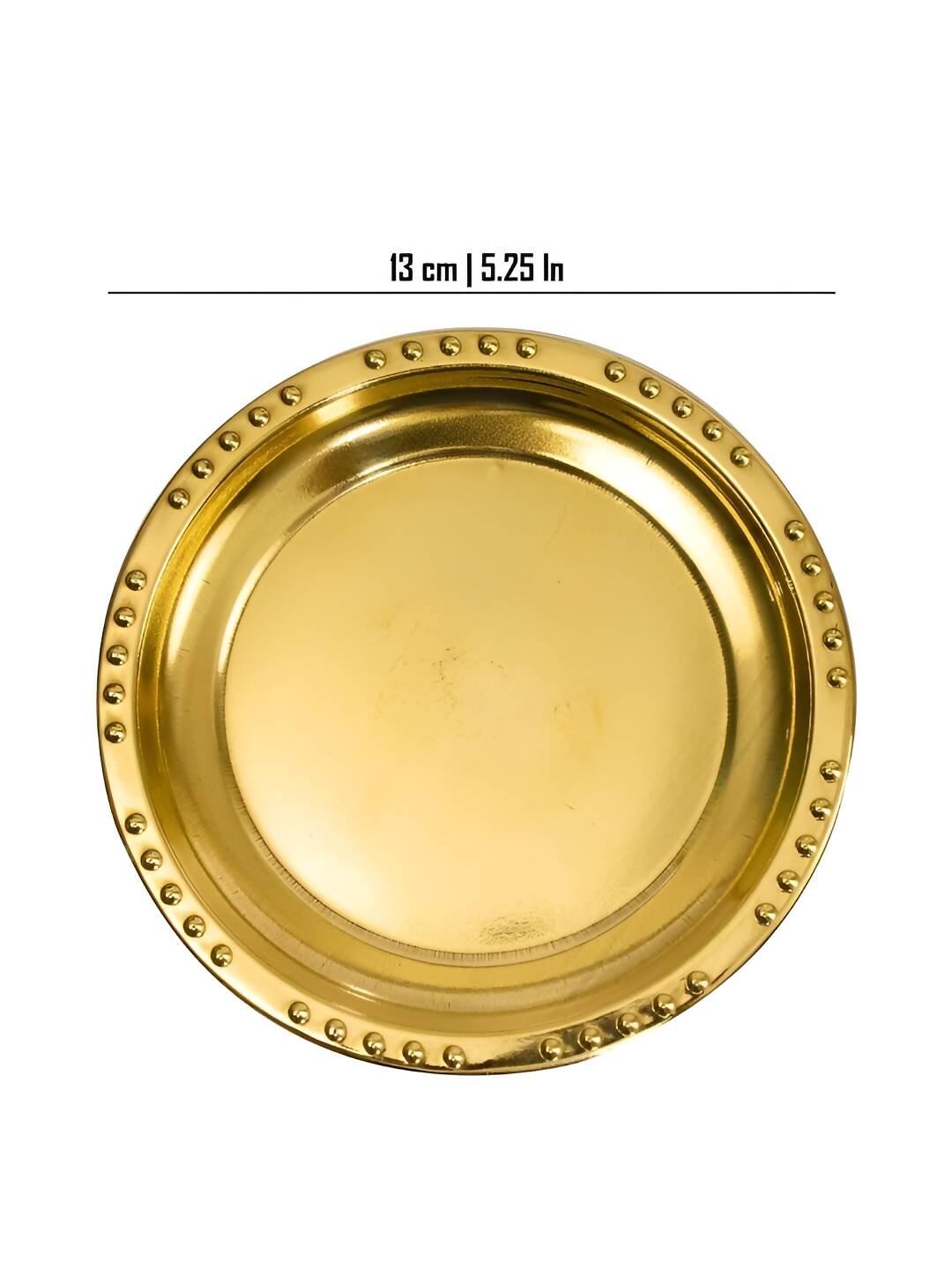 Spillbox Gold-Toned Brass Plain Dotted Thali Pooja Essential - Distacart