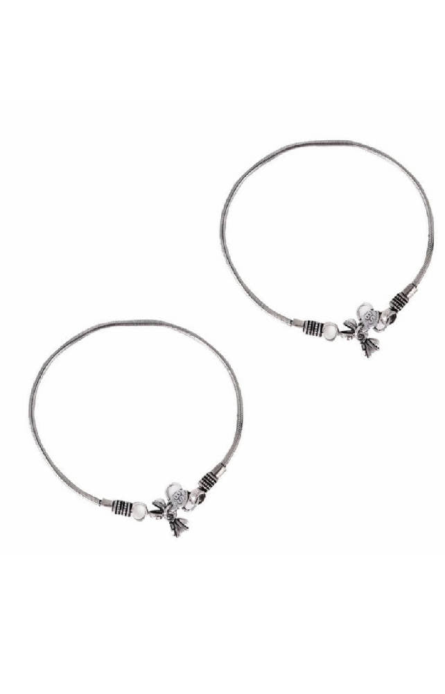 Mominos Fashion Oxidised Silver-Plated Anklets
