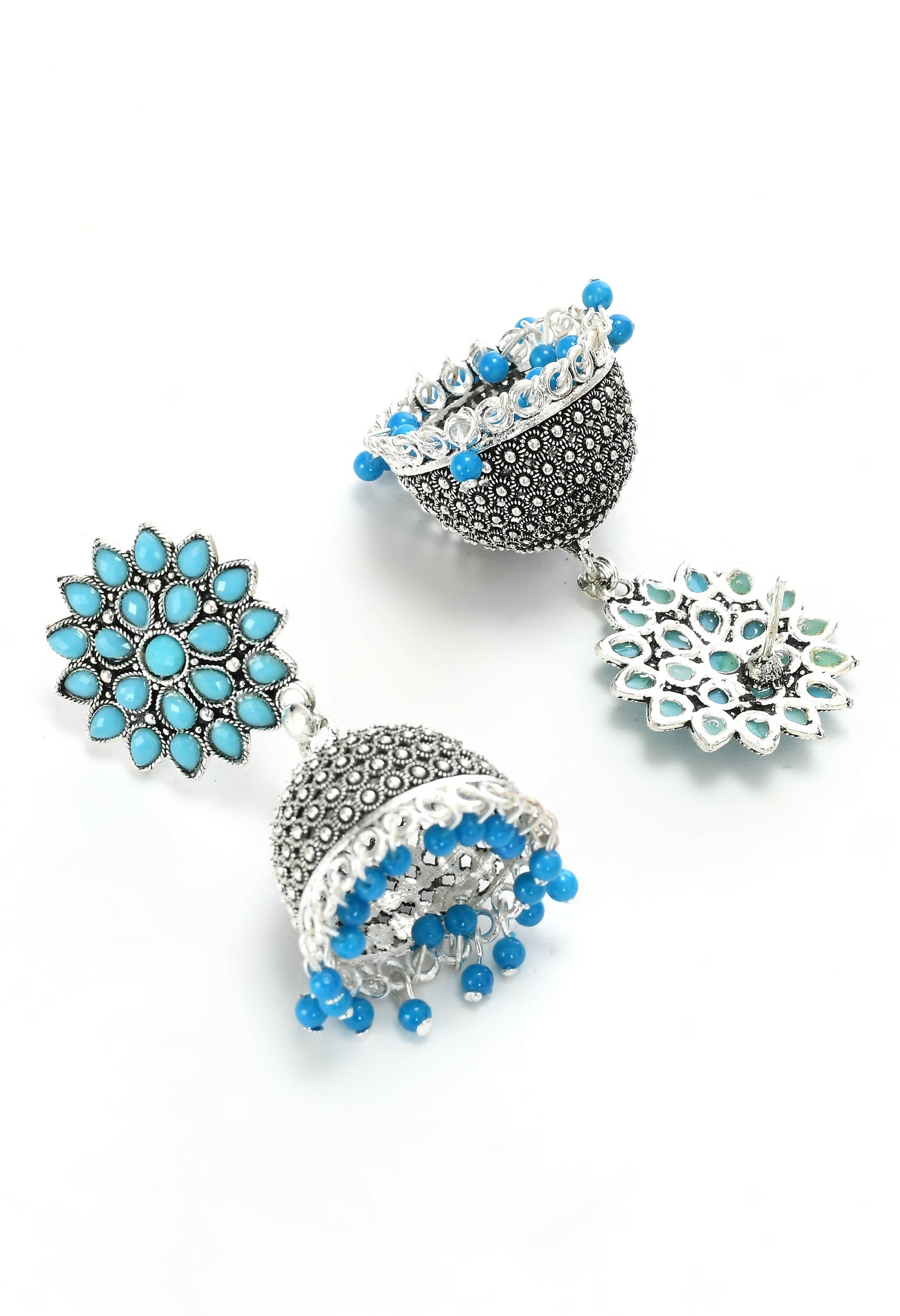 Mominos Fashion Joharkamal Kundan work Jhumka with Sky Blue Beads - Distacart