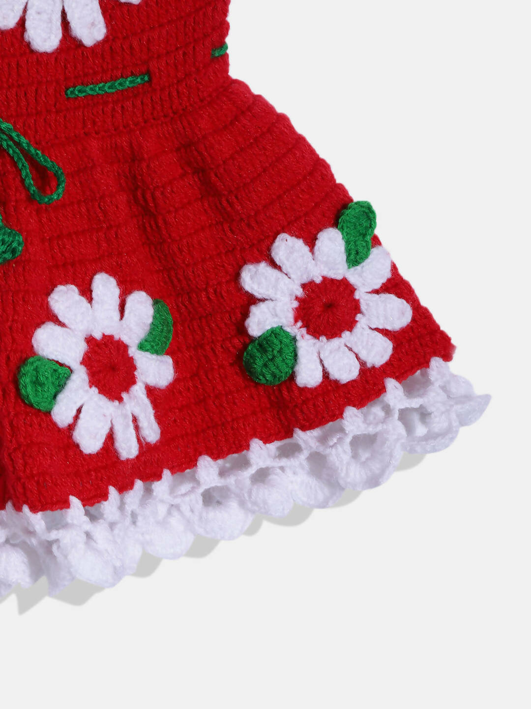 Chutput Kids Woollen Hand Knitted Short Sleeves Flower Detail Dress - Red - Distacart