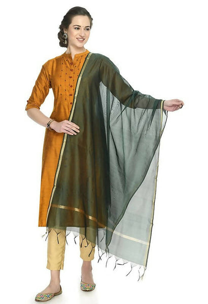 Mominos Fashion Moeza Banarsi Piping Bottle Green Dupatta - Distacart